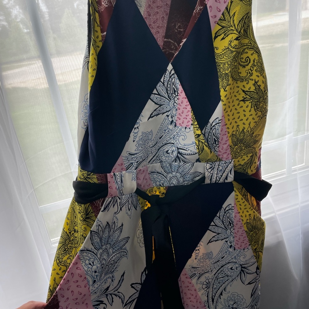 Patchwork sleeveless midi dress with pockets